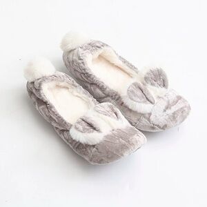 Cozy Gray rabbit Slip ons ballet shoes soft bottom quite on floor